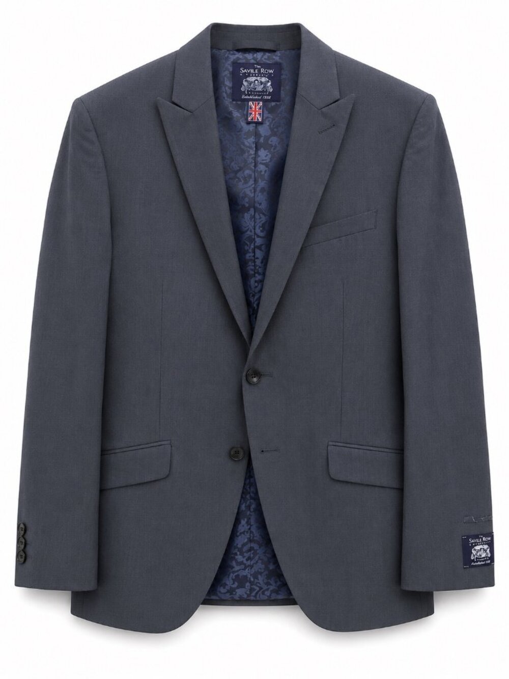 Savile Row Mens Navy Brit Skinny Fit Two-Button Blazer With Patterned Lining